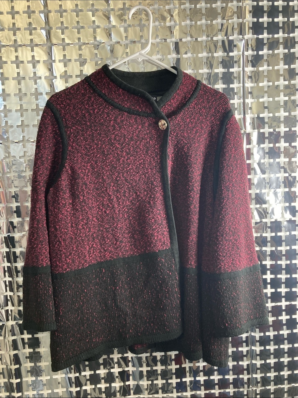 Karl Lagerfeld Black and Burgundy Textured Knit Jacket